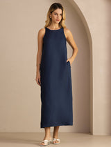 [Dark Blue] SilkSilky Sleeveless Crew Neck Dress 005