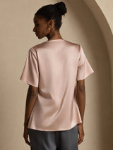 [Tuscany] SilkSilky  Short Sleeve Cowl Neck Women's Blouse 002