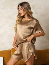 [Champagne] SilkSilky  Short Sleeve Round Neck Women's Pajamas 001