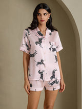 [Pink Zebra] SilkSilky  Short Sleeve Lapel Collar Women's Pajamas 003