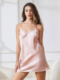 SilkSilky US Pure Silk Sleeveless V Neck Nightgown Pink 005