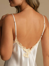 [White] SilkSilky  Spaghetti Strap V Neck Nightgown 005