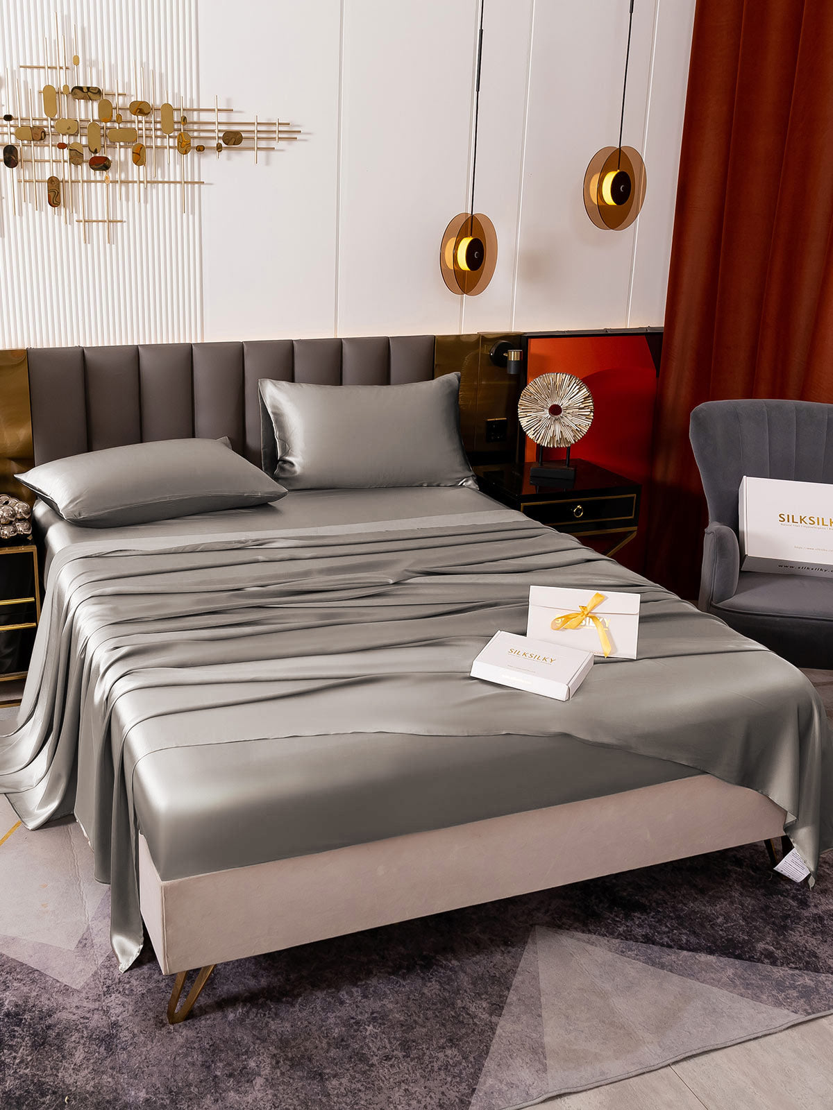[Gray] SilkSilky  19Momme Pure Silk Bedding Set 006