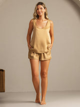 [Tan] SilkSilky  Sleeveless Scoop Neck Women's Pajamas 007