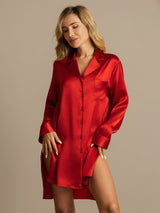 [Red] SilkSilky  Long Sleeve Notch Collar Nightshirt 001