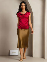 [Wine] SilkSilky  Cap Sleeve Cowl Neck Women's T-Shirt 003