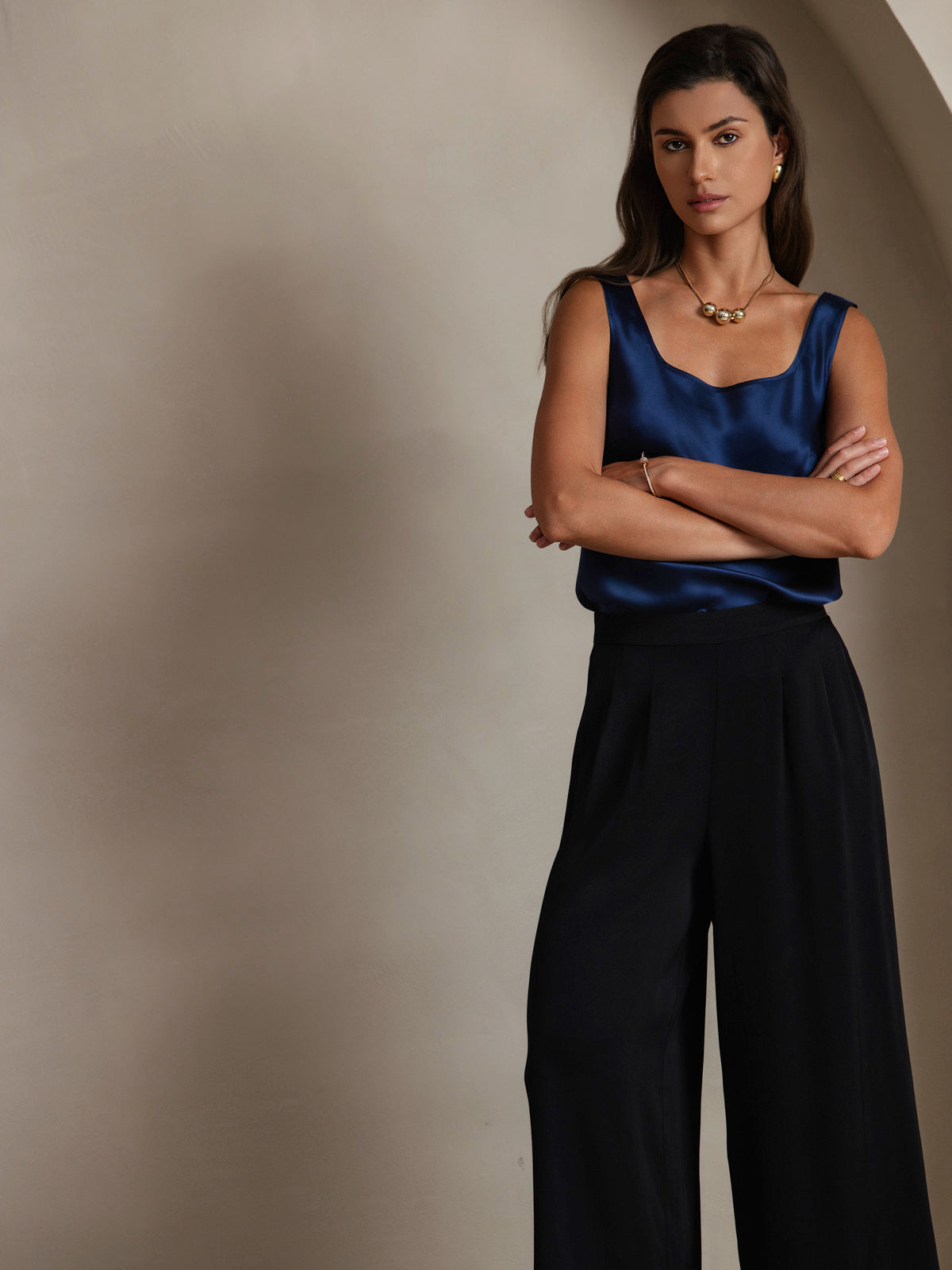 [Dark Blue] SilkSilky  Pure Silk Wrap Camisole Top 004