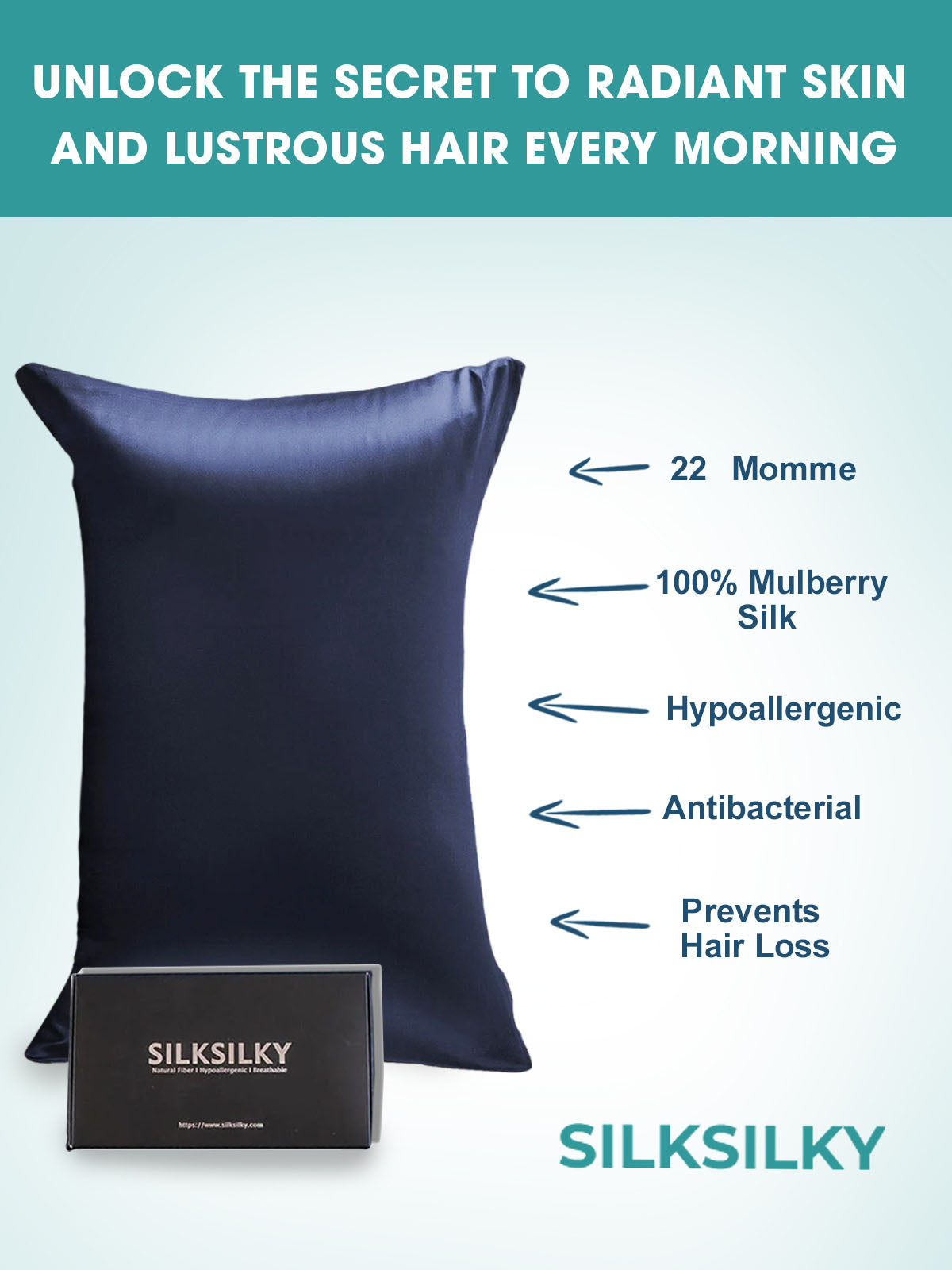 SilkSilky US 22Momme Pure Silk Pillowcase DarkBlue 003