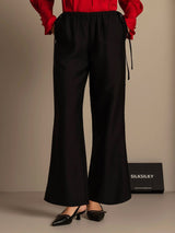 [Black] SilkSilky  32Momme Silk-Wool Blend Women's Pants 001