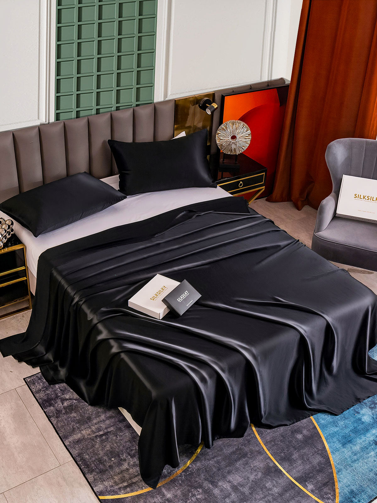 [Black] SilkSilky  25Momme Pure Silk Bedding Set 002