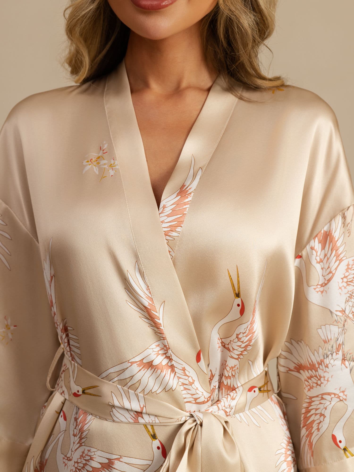 [Champagne] SilkSilky  19Momme 3/4 Sleeve Women's Robe 005