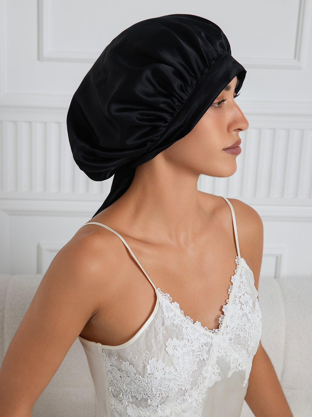 SilkSilky  Pure Silk Sleep Cap Black 004