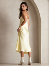 [Light Yellow] SilkSilky  Spaghetti Strap V Neck Nightgown 002