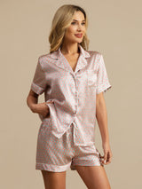[Pink Heart Geo] SilkSilky  Short Sleeve Notch Collar Women's Pajamas 001