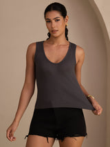 [Gray] SilkSilky Sleeveless Deep V Neck Camisole Top 003