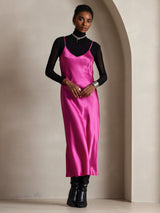 [Rose Red] SilkSilky  Spaghetti Strap V Neck Dress 001