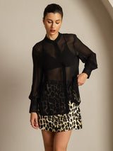 [Black] SilkSilky  Pure Silk Split Women's Shirt 003