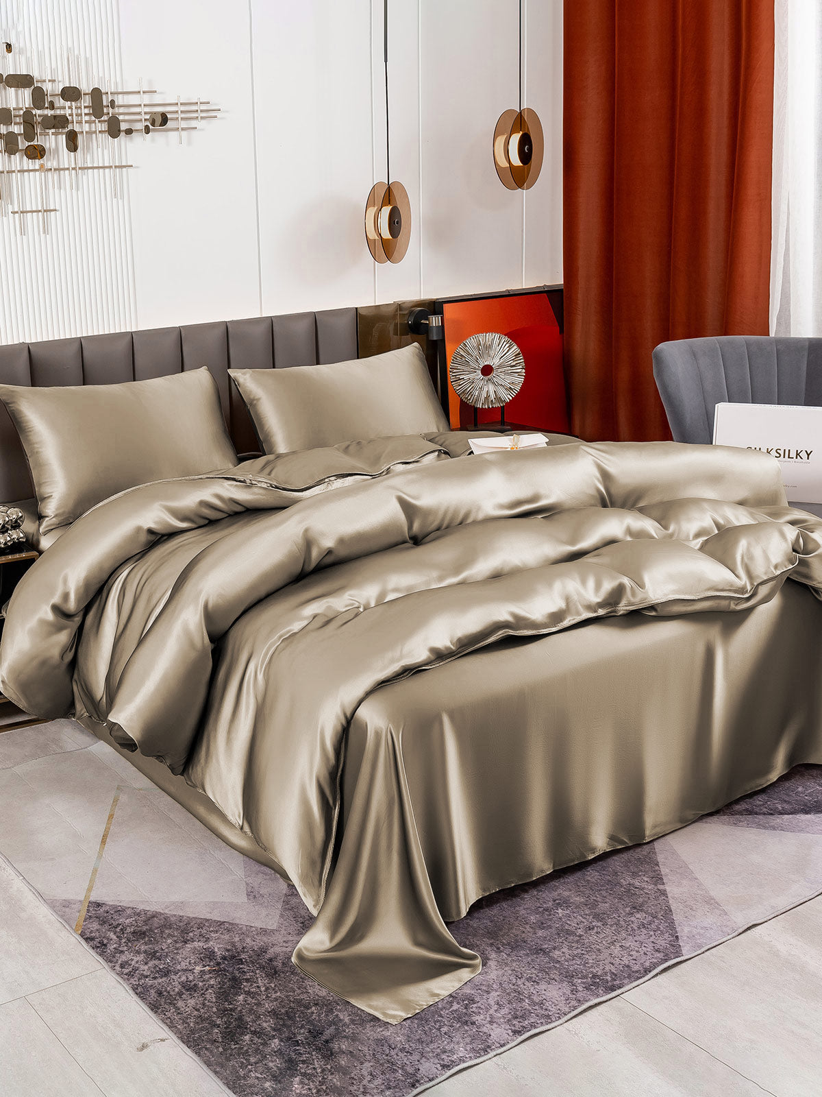 SilkSilky US 19Momme Pure Silk Bedding Set Khaki 003