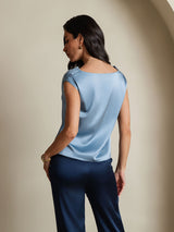 [Grayish Blue] SilkSilky  Cap Sleeve Cowl Neck Women's T-Shirt 002