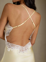 [Light Yellow] SilkSilky  Spaghetti Strap V Neck Nightgown 002