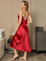 [Wine] SilkSilky  Spaghetti Strap V Neck Dress 002