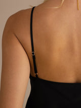 [Black] SilkSilky Spaghetti Strap V Neck Camisole Top 004