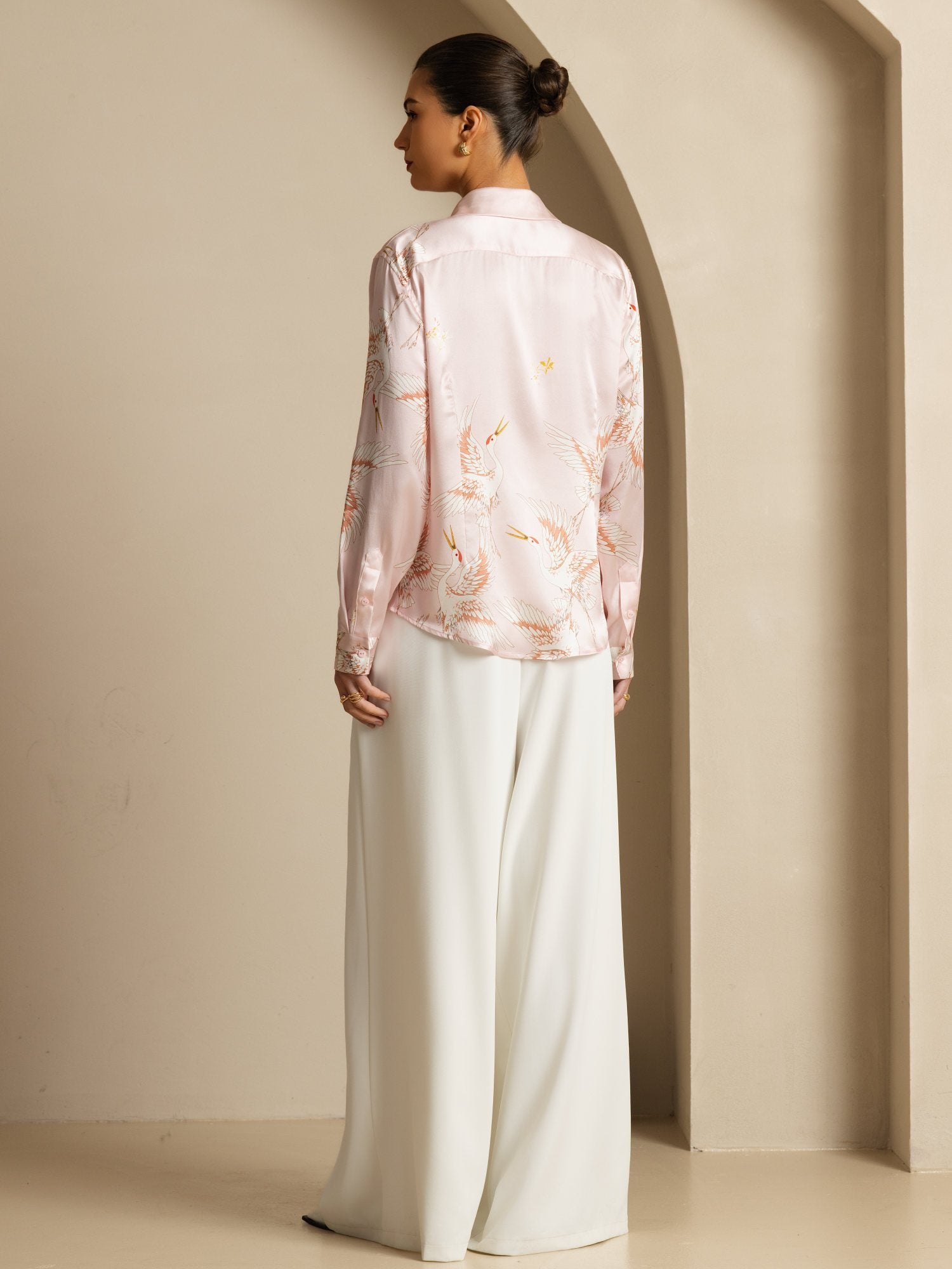 [Pink] SilkSilky  19Momme Long Sleeve Lapel Collar Women's Shirt 006