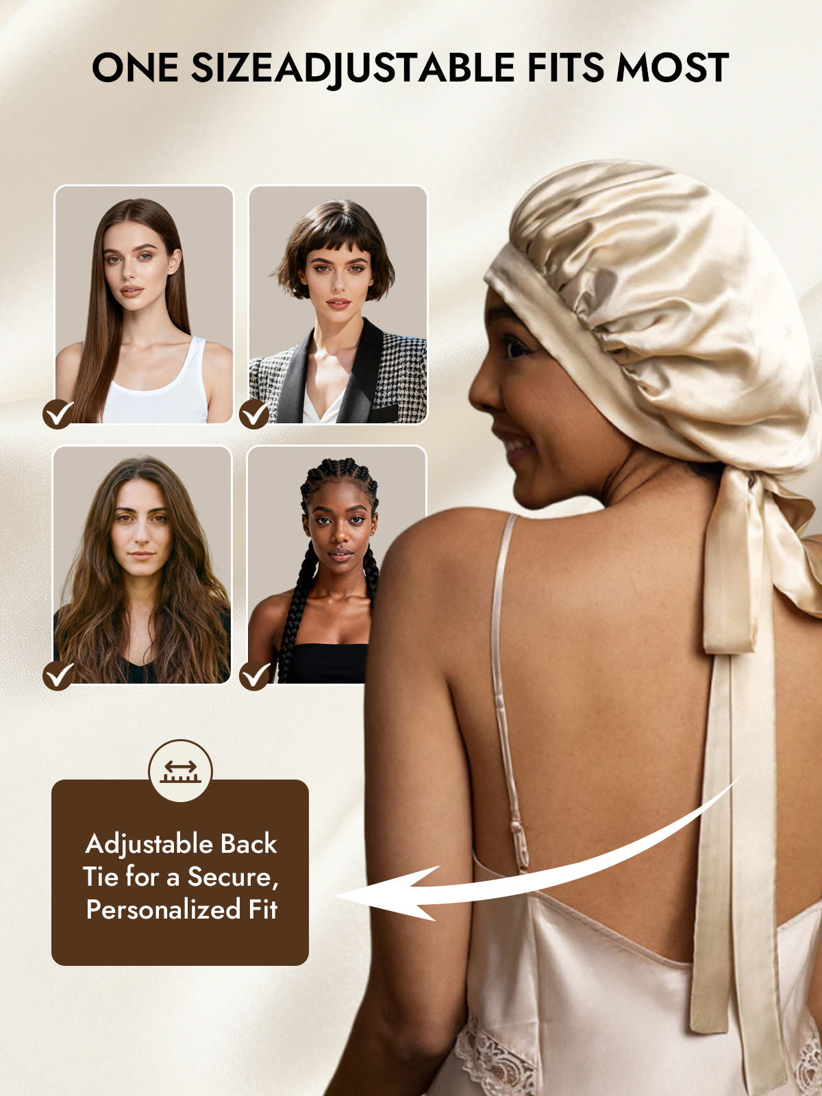 [Beige] SilkSilky  Pure Silk Sleep Cap 005