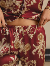 [Wine Dragon] SilkSilky  Long Sleeve Lapel Collar Women's Pajamas 005