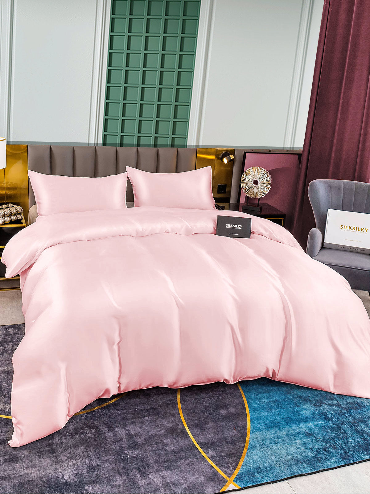 SilkSilky US 25Momme Pure Silk Bedding Set Pink 003