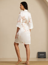 [White] SilkSilky  19Momme 3/4 Sleeve Women's Robe 002