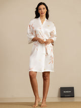 [White] SilkSilky  19Momme 3/4 Sleeve Women's Robe 006