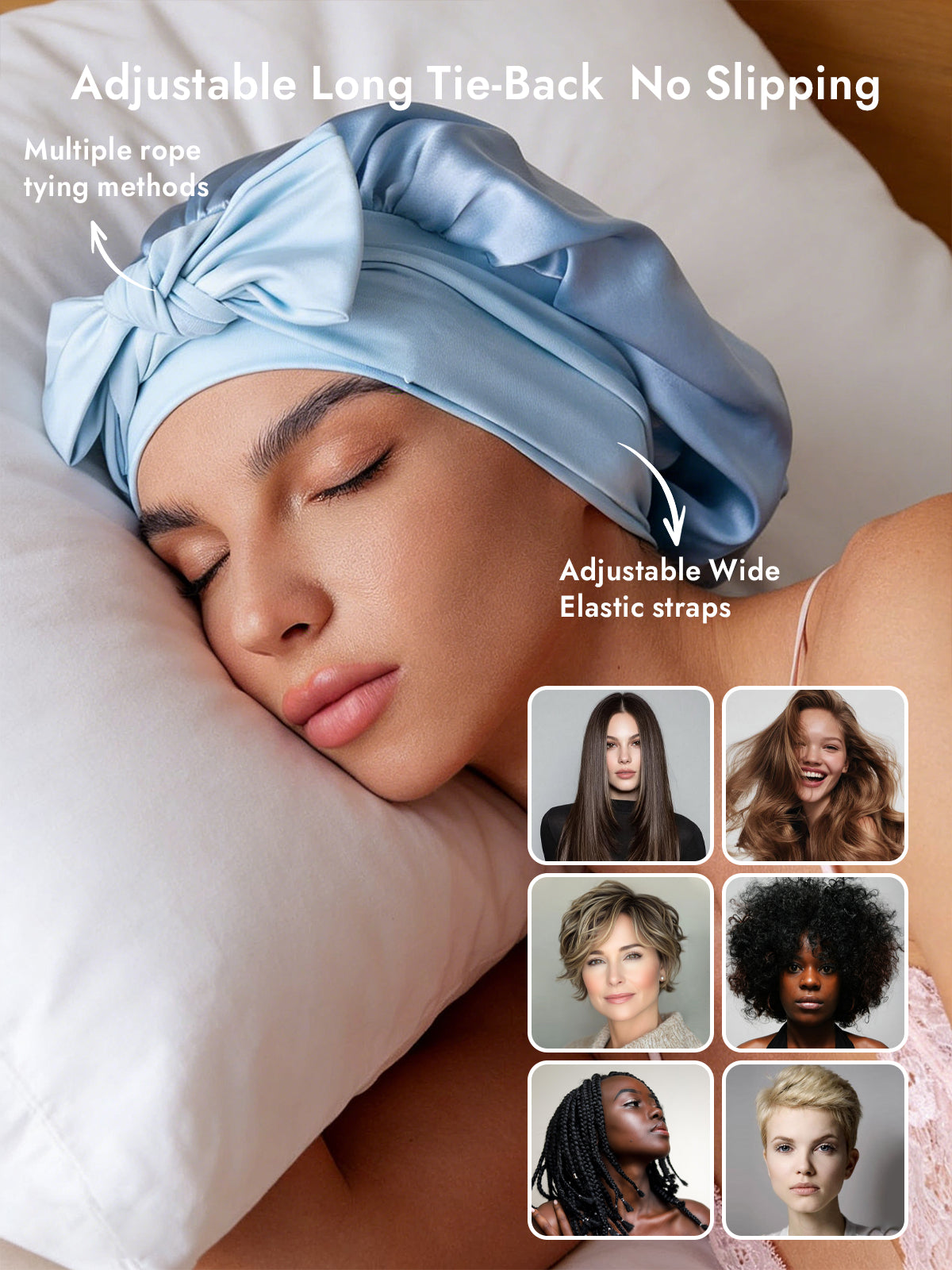 [Sky Blue] SilkSilky  Pure Silk Sleep Cap 004