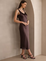 [Coffee] SilkSilky  Sleeveless Scoop Neck Dress 004
