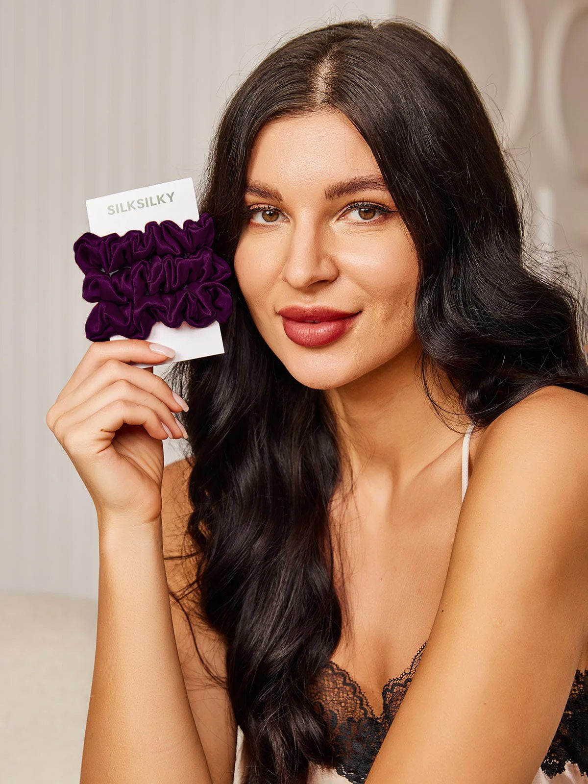 [Deep Purple] SilkSilky  19Momme Pure Silk Scrunchie 002