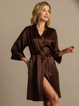 [Coffee] SilkSilky  3/4 Sleeve Women's Robe 003
