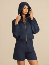 [DarkBlue] SilkSilky 18Momme Silk Satin Surah Long Sleeve High Neck Women's Outerwear 001