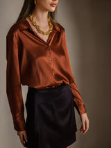 [Caramel] SilkSilky  Long Sleeve Lapel Collar Women's Shirt 001