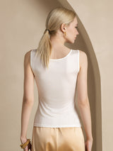 [White] SilkSilky  100% Silk Jersey Sleeveless Round Neck Women's T-Shirt 002