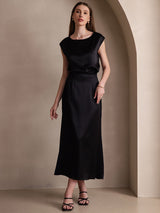 [Black] SilkSilky  19Momme Stretch Silk Charmeuse Skirt 007