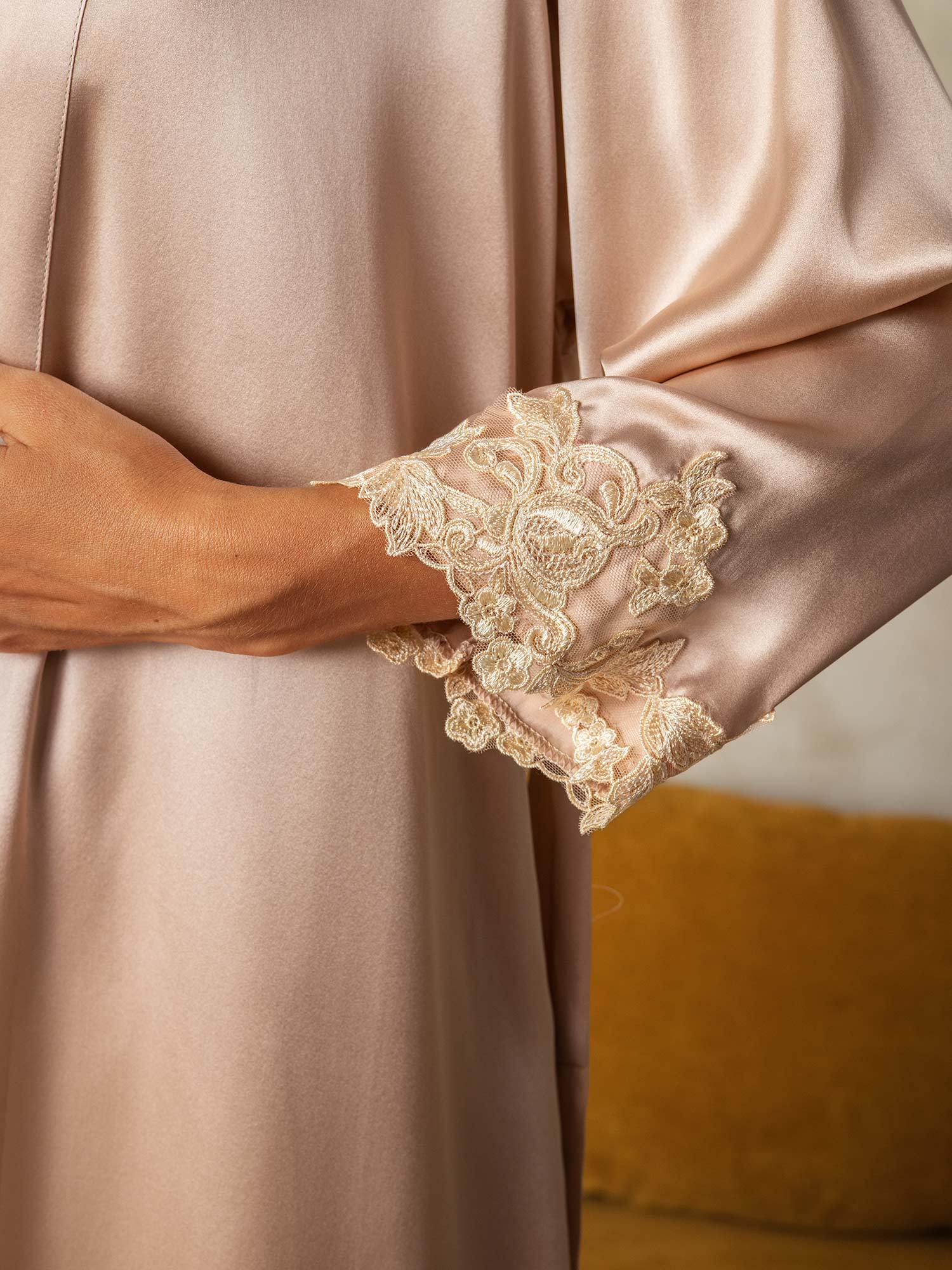 Elegant Pure Silk Nightgown & Robe Set 2Pcs