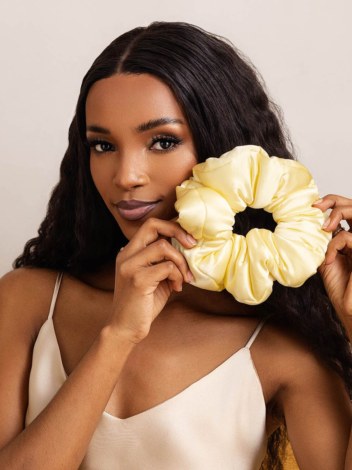 [Yellow] SilkSilky  Pure Silk Scrunchie 001