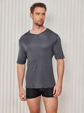 SilkSilky US Silk Knitted Short Sleeve V Neck Men's T Shirt DarkGray 003