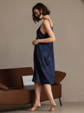 SilkSilky 19Momme Silk Blend Sleeveless Dress DarkBlue 002