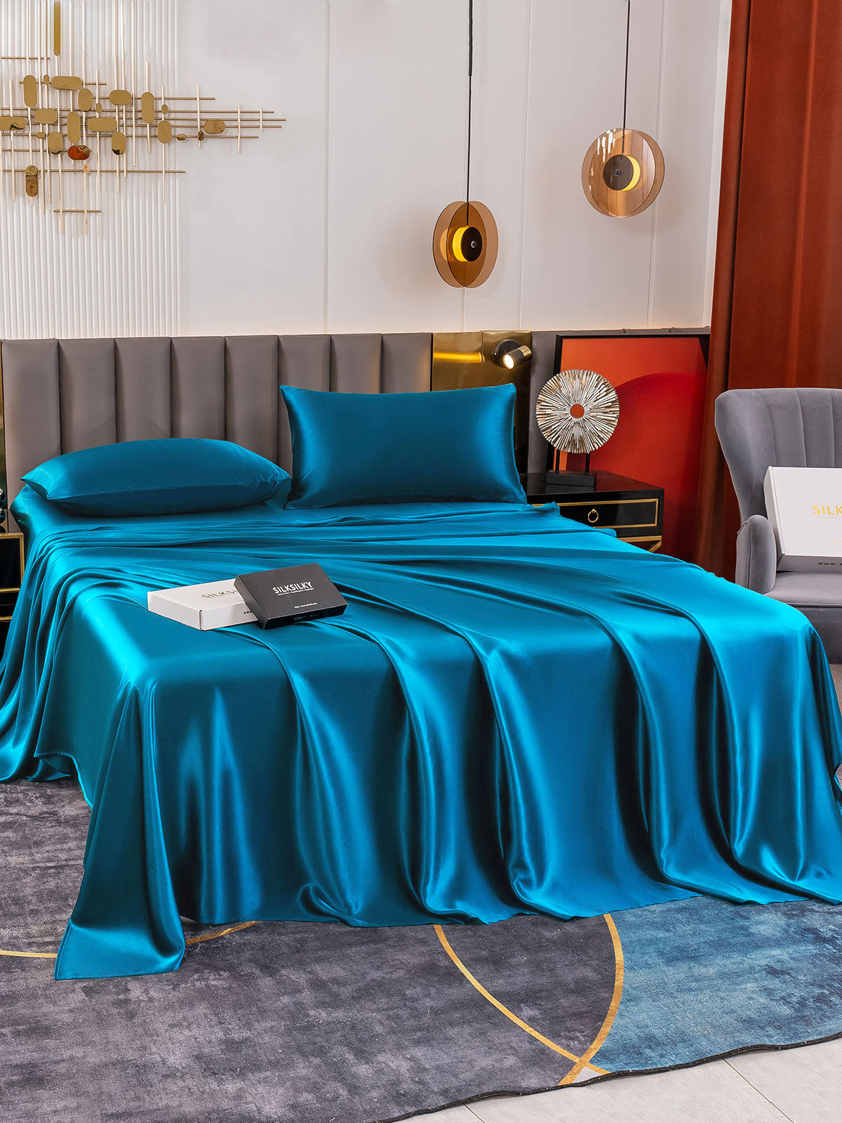 SilkSilky US 19Momme Pure Silk Bedding Set Teal 001