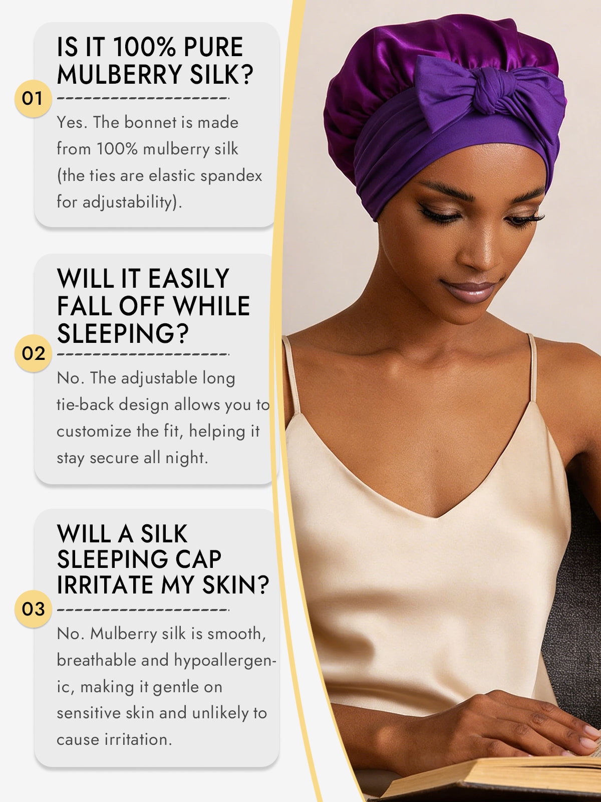 [Purple] SilkSilky  Pure Silk Sleep Cap 006