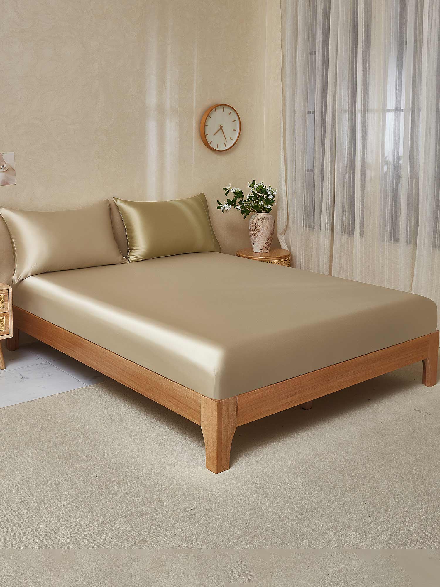 [Beige+Khaki] SilkSilky  19Momme Pure Silk Bedding Set 001,