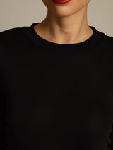 [Black] SilkSilky  100% Silk Jersey Long Sleeve Crew Neck Women's T-Shirt 004