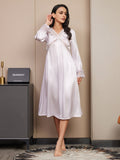 SilkSilky US Pure Silk Long Sleeve V Neck Nightgown Purple 003