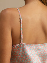 [Pink Heart Geo] SilkSilky  19Momme Spaghetti Strap V Neck Camisole Set 006
